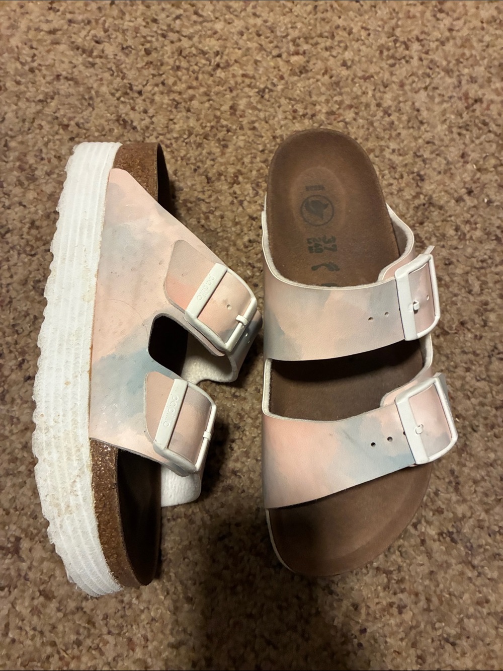 Papillio Birkenstock Sz 37 Arizona Grooved Platform Sandals Watercolor Khaki
